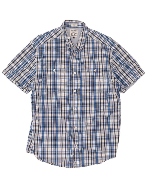 Wrangler Mens Casual Short Sleeve Shirt XL Blue Check Cotton