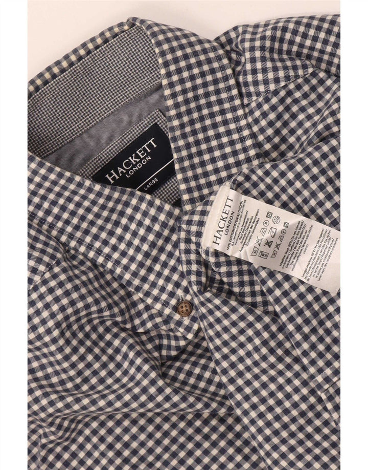 Hackett Mens Shirt Large Navy Blue Gingham Cotton