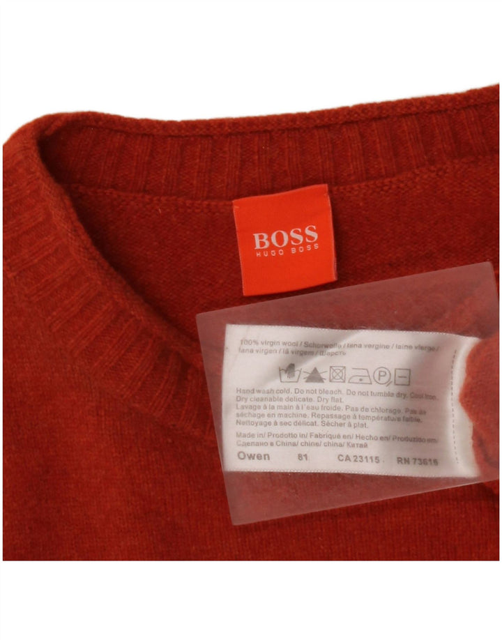HUGO BOSS Mens Crew Neck Jumper Sweater Medium Orange Virgin Wool