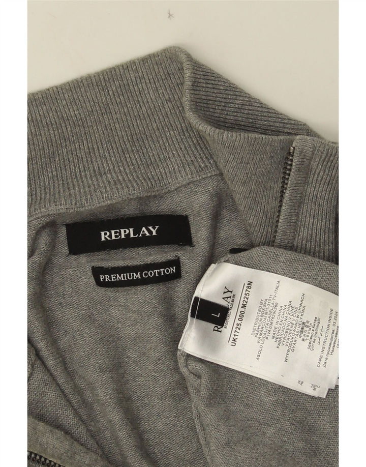 Replay Mens Zip Neck Jumper Sweater Large Grey Cotton