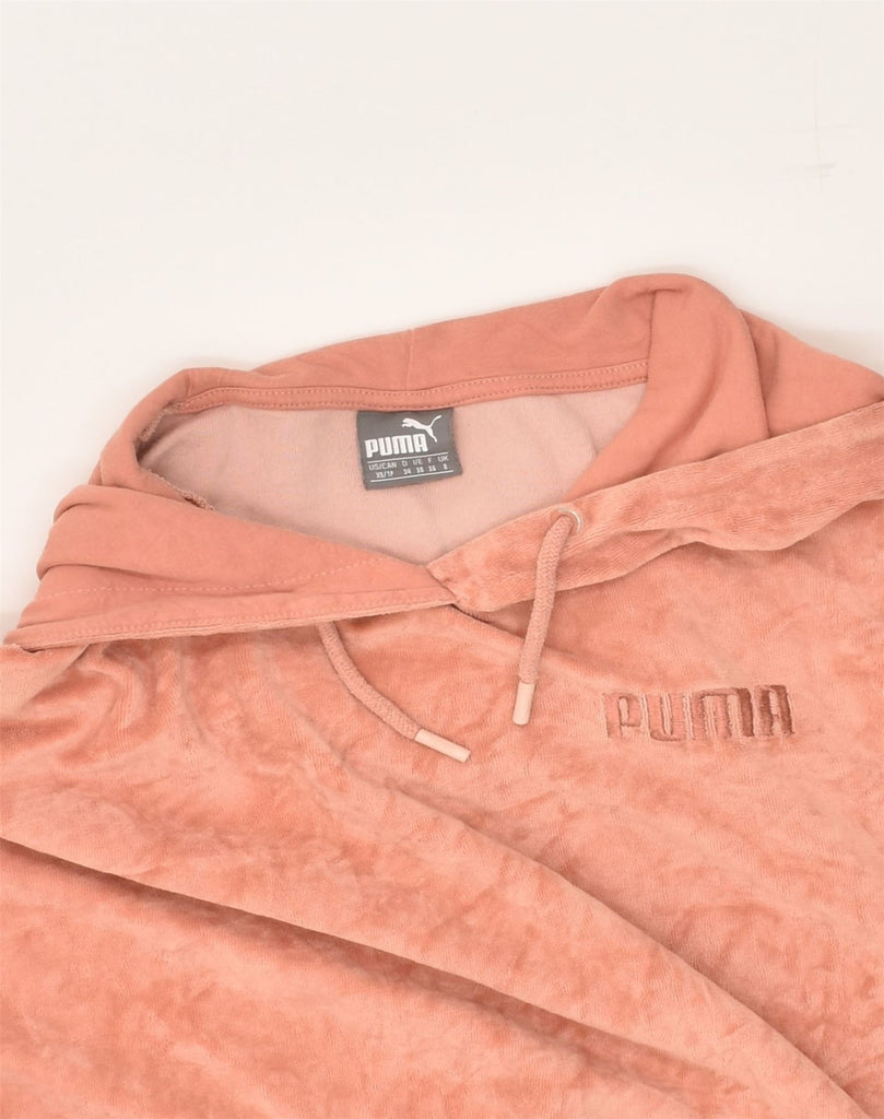 PUMA Womens Velour Hoodie Jumper UK 8 Small Pink Cotton | Vintage Puma | Thrift | Second-Hand Puma | Used Clothing | Messina Hembry 