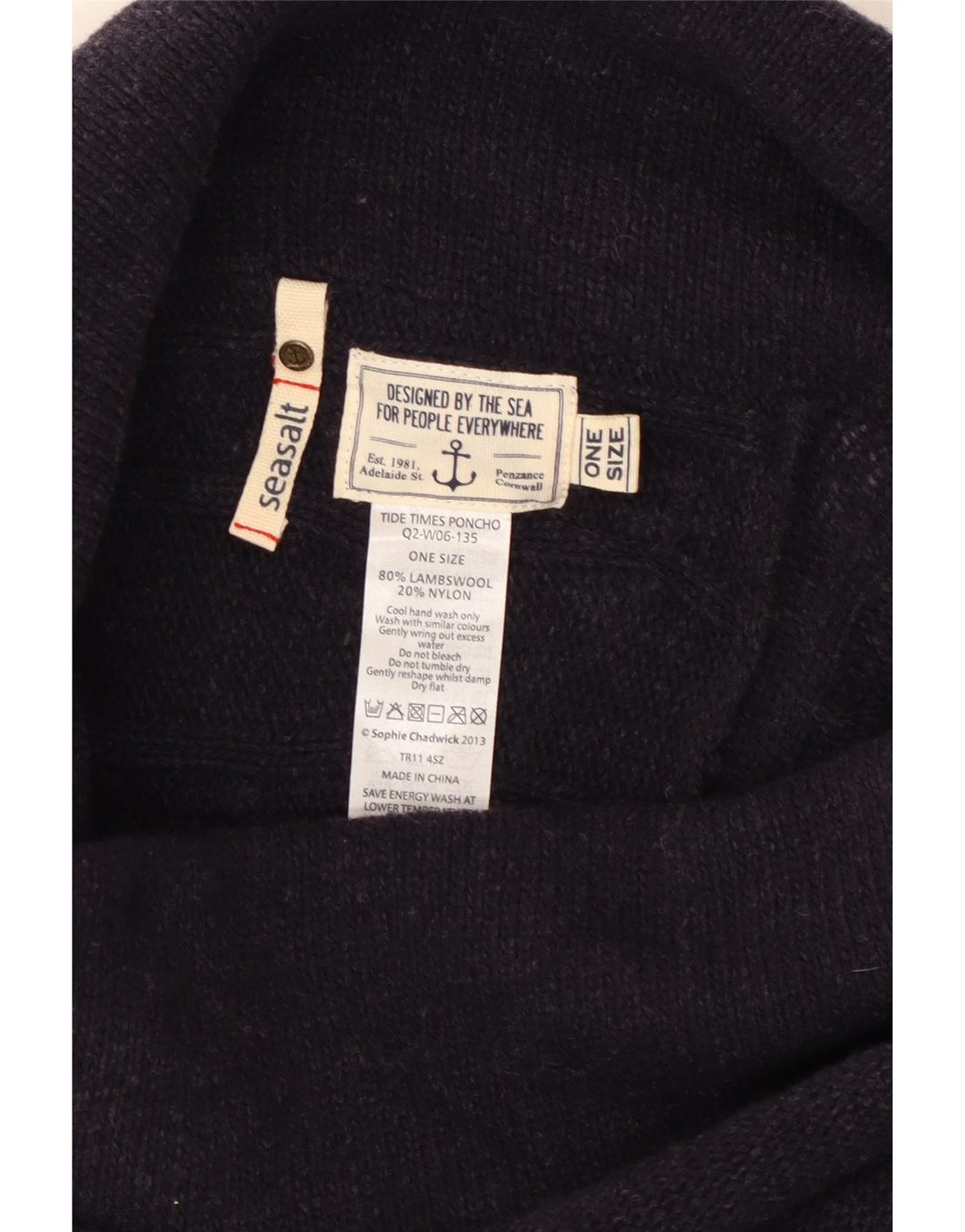 SEASALT Womens Crop Poncho Jumper One Size Navy Blue Wool