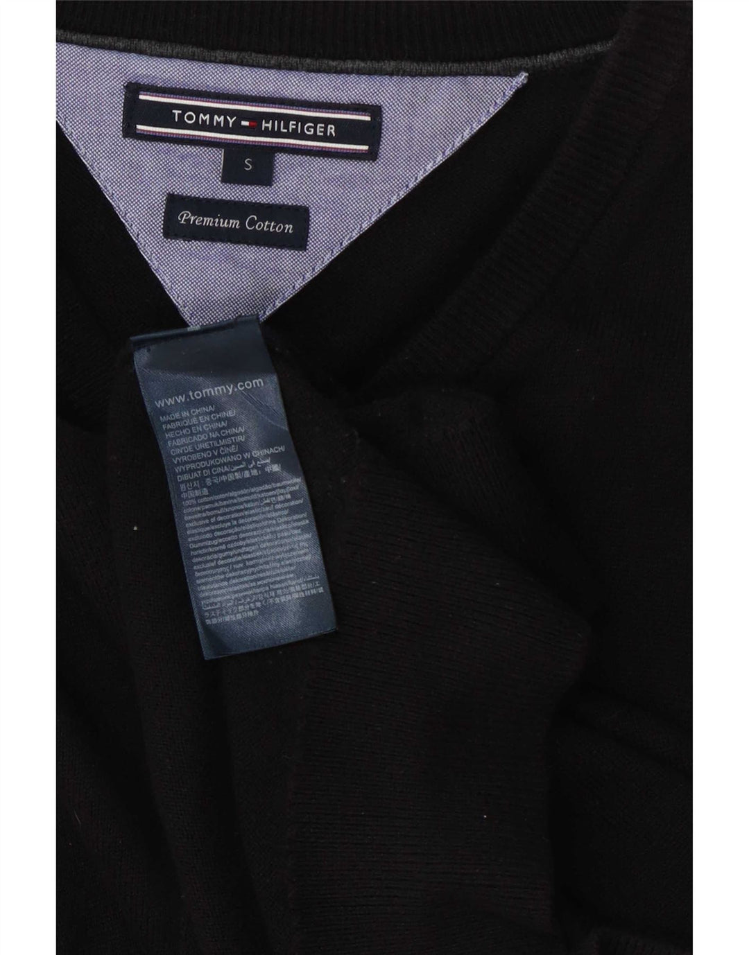 Tommy Hilfiger Mens Regular Fit V-Neck Jumper Sweater Small Black Cotton