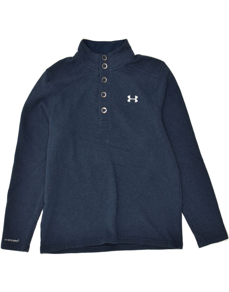 UNDER ARMOUR Mens Button Neck Sweatshirt Jumper Large Navy Blue Polyester | Vintage Under Armour | Thrift | Second-Hand Under Armour | Used Clothing | Messina Hembry 