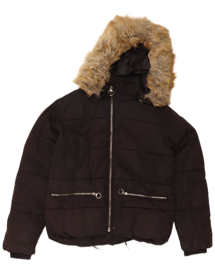Topshop Womens Hooded Oversized Padded Jacket UK 8 Small Black Polyester