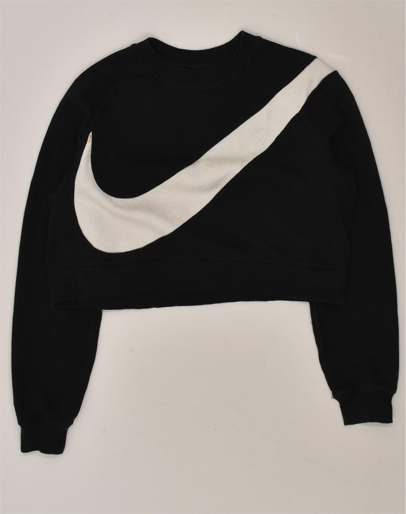 NIKE Womens Crop Sweatshirt Jumper UK 6 XS Black Cotton | Vintage Nike | Thrift | Second-Hand Nike | Used Clothing | Messina Hembry 