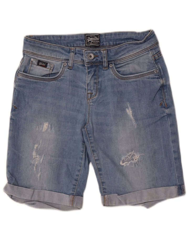 Superdry Womens Distressed Denim Shorts W26 Small Blue