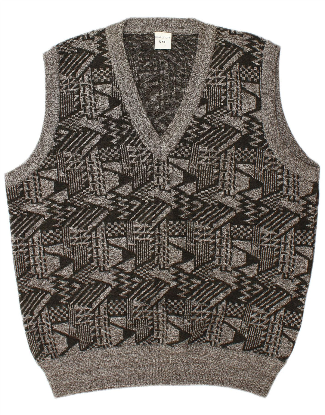 Vintage Mens Vest Tank Top 2XL Grey Geometric Wool