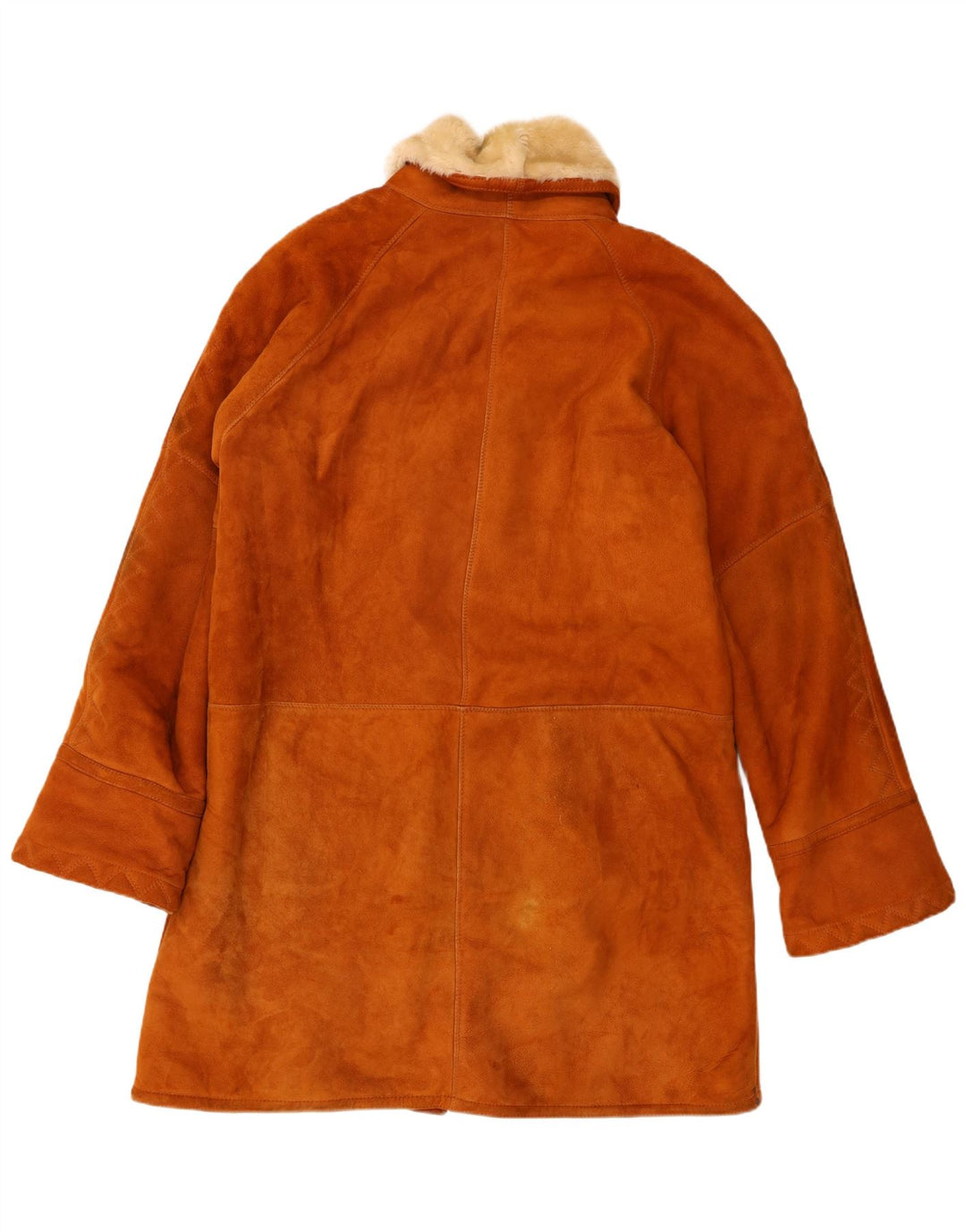 Vintage Womens Loose Fit Shearling Coat IT 48 XL Brown Leather