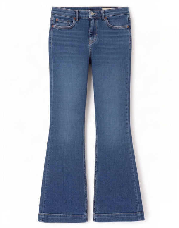 Marks & Spencer Womens Slim Flared Jeans UK 12 Medium W30 L31 Blue Cotton