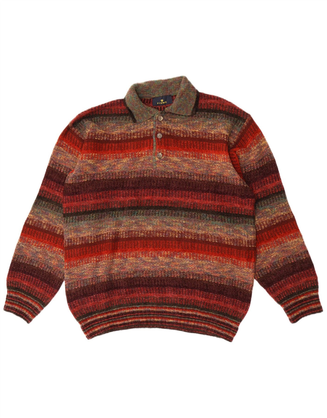 Fiume Mens Polo Neck Jumper Sweater Large Multicoloured Striped Acrylic