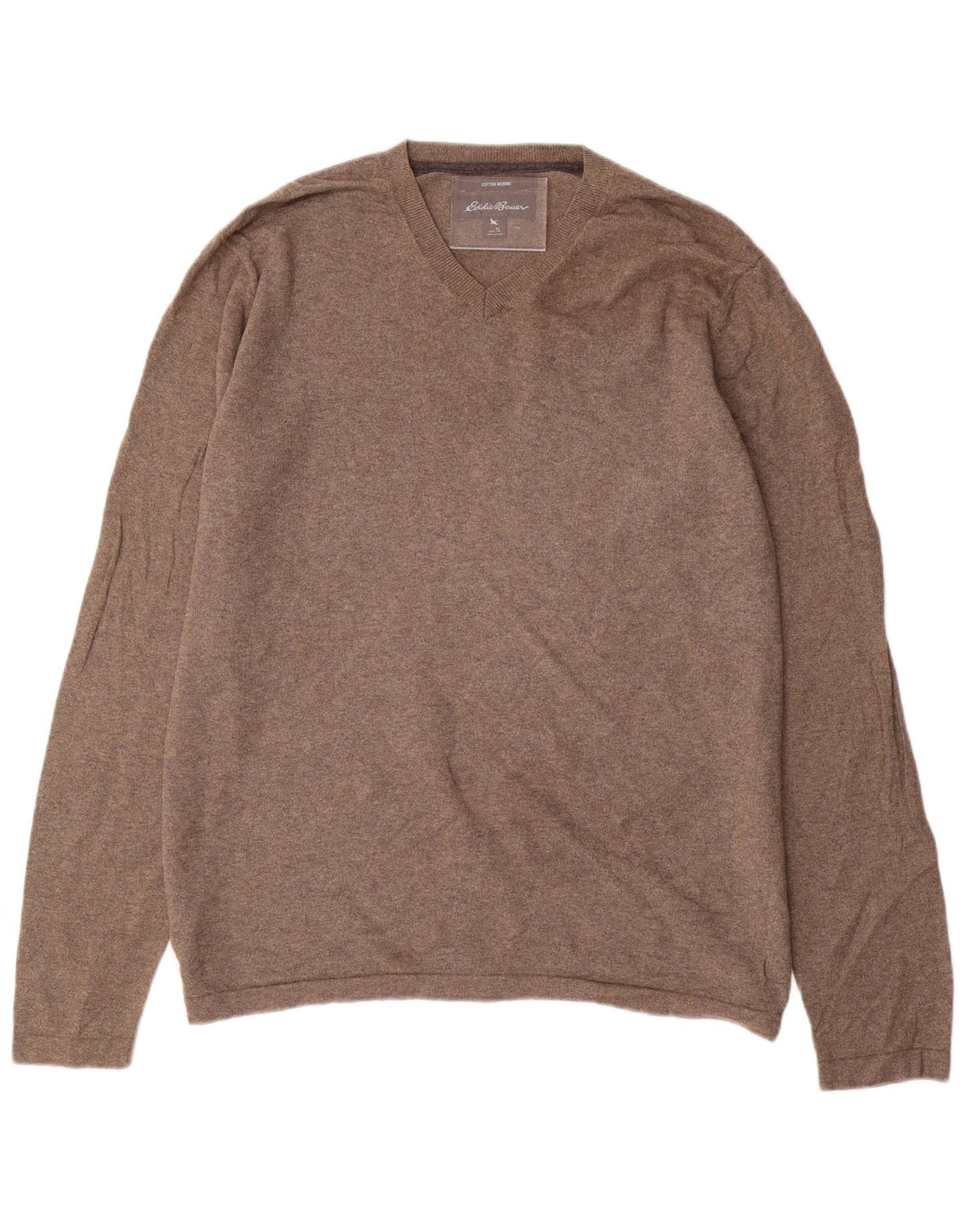 EDDIE BAUER Mens V-Neck Jumper Sweater Large Grey Cotton