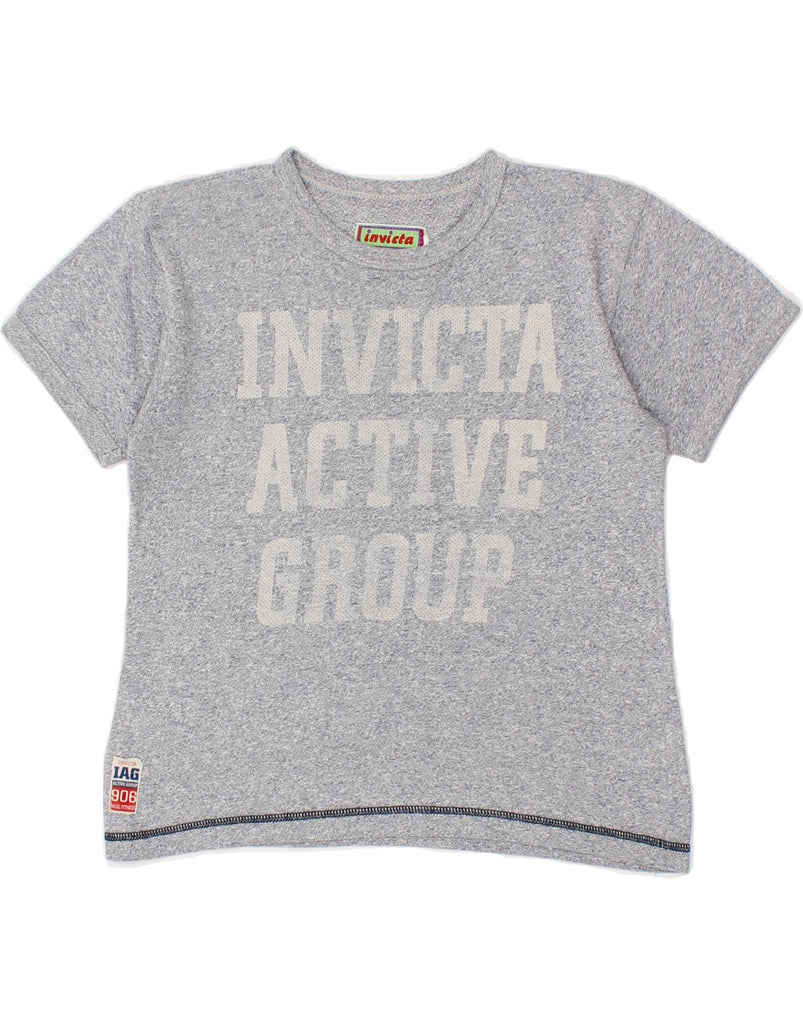 INVICTA Womens Graphic T-Shirt Top UK 10 Small Blue Flecked Cotton Vintage Invicta and Second-Hand Invicta from Messina Hembry 