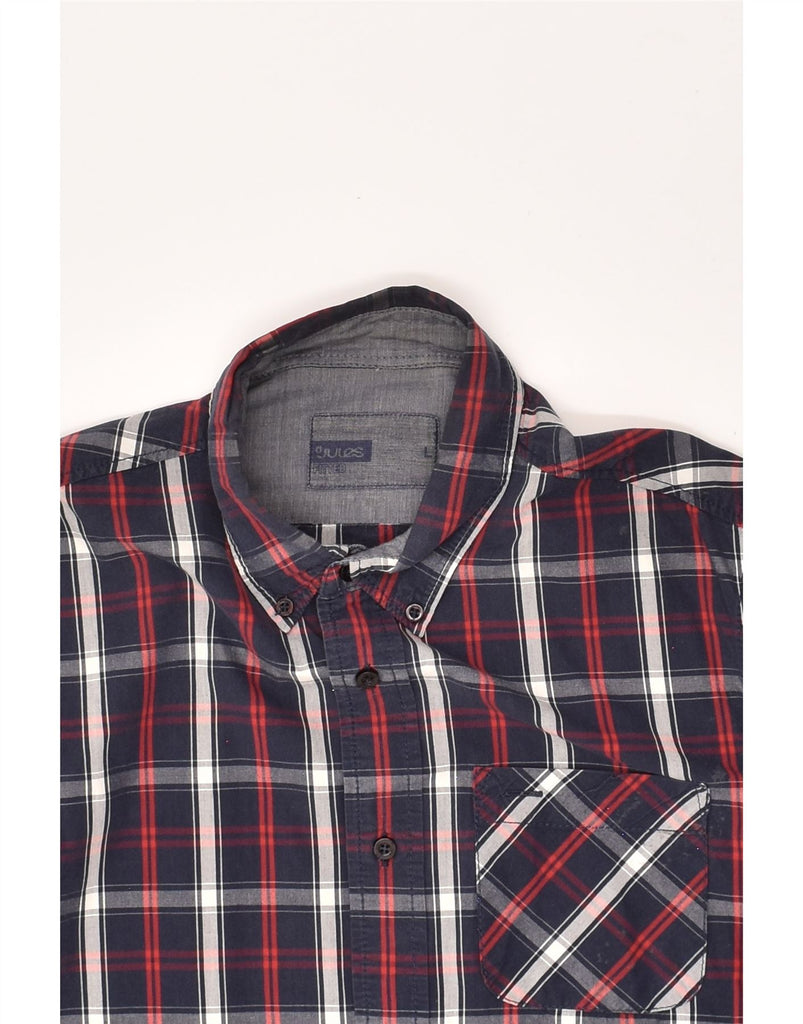 JULES Mens Shirt Large Navy Blue Check Cotton | Vintage Jules | Thrift | Second-Hand Jules | Used Clothing | Messina Hembry 