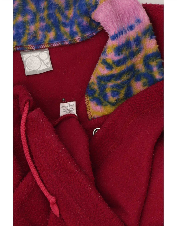 Vintage Mens Button Neck Fleece Jumper Large Pink Geometric Polyester