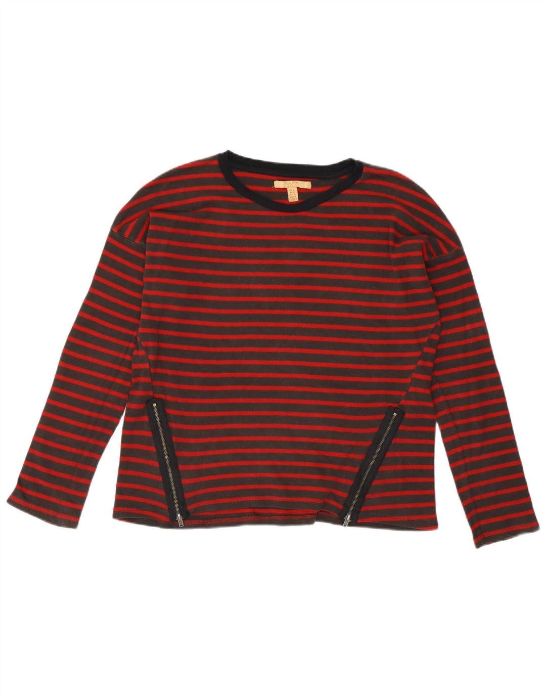 Zara Womens Top Long Sleeve UK 14 Medium Red Striped