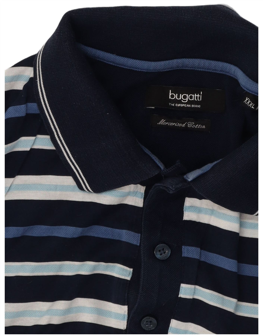 BUGATTI Mens Polo Shirt 3XL Navy Blue Striped Cotton
