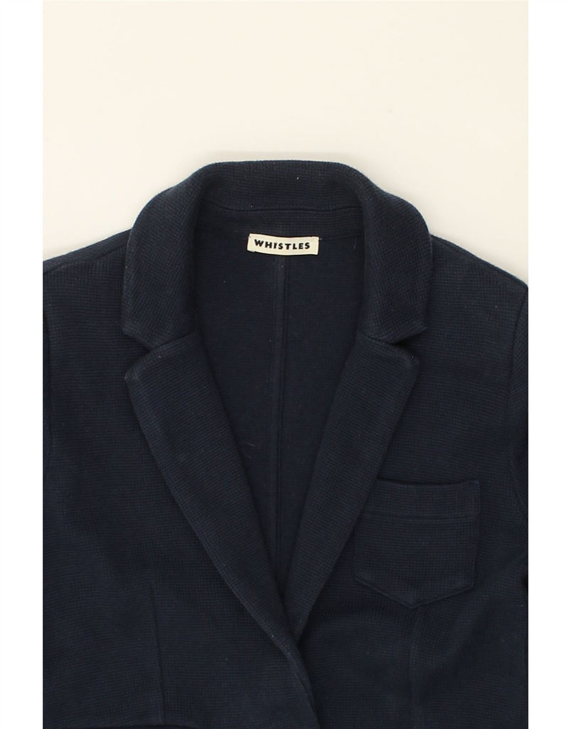WHISTLES Womens 2 Button Blazer Jacket UK 10 Small Navy Blue Cotton | Vintage Whistles | Thrift | Second-Hand Whistles | Used Clothing | Messina Hembry 