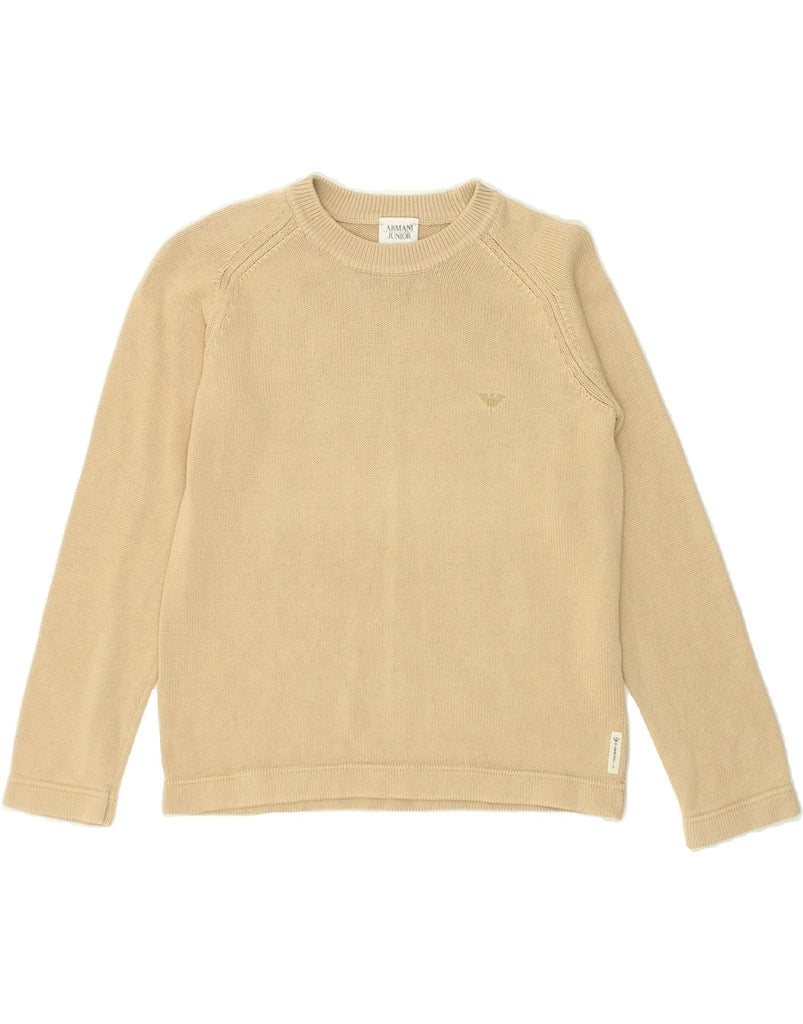 ARMANI JUNIOR Boys Crew Neck Jumper Sweater 3-4 Years Beige Cotton | Vintage Armani Junior | Thrift | Second-Hand Armani Junior | Used Clothing | Messina Hembry 