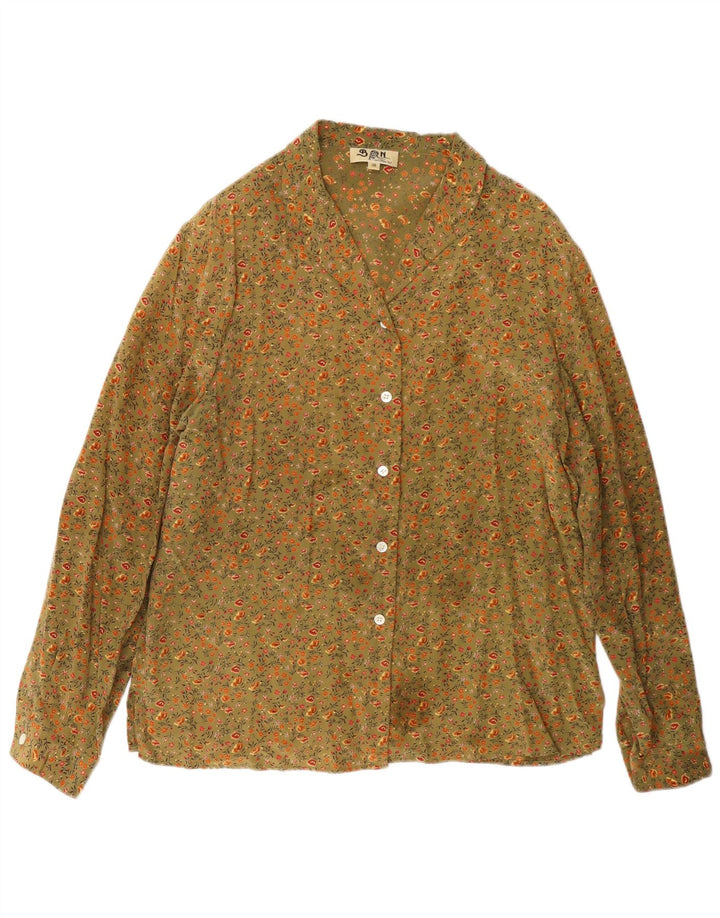Balloon Womens Shirt Blouse EU 38 Medium Khaki Floral Silk