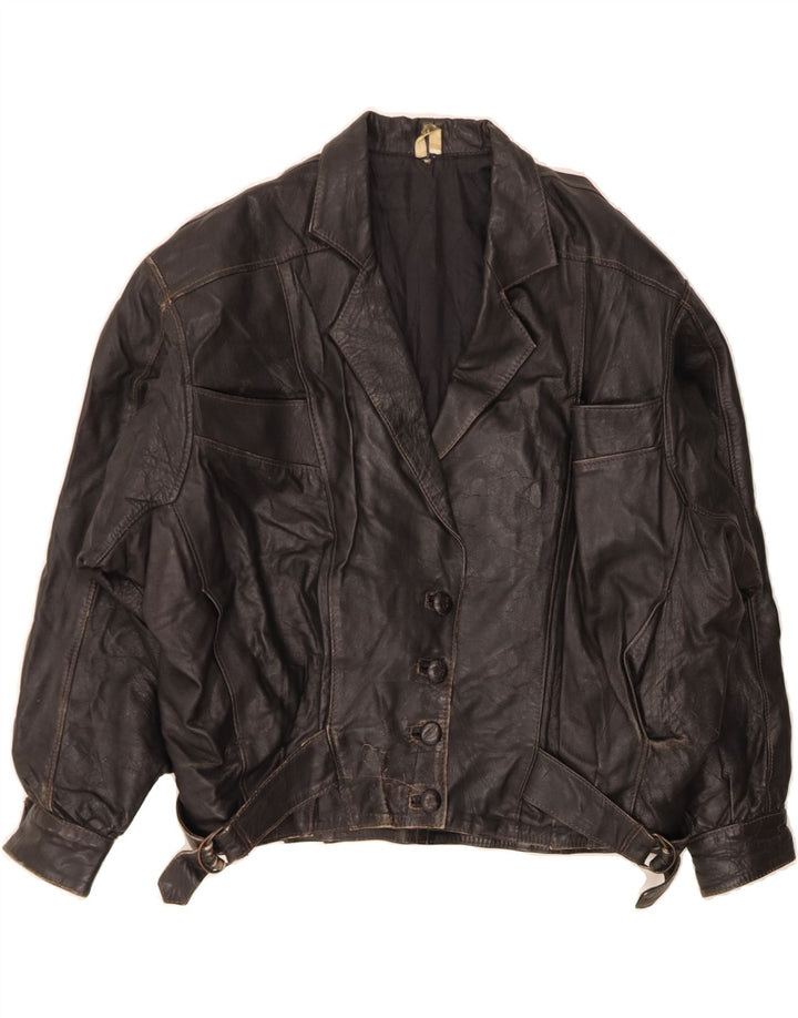 VINTAGE Womens Oversized Leather Jacket UK 14 Medium Black Leather Vintage Vintage and Second-Hand Vintage from Messina Hembry 