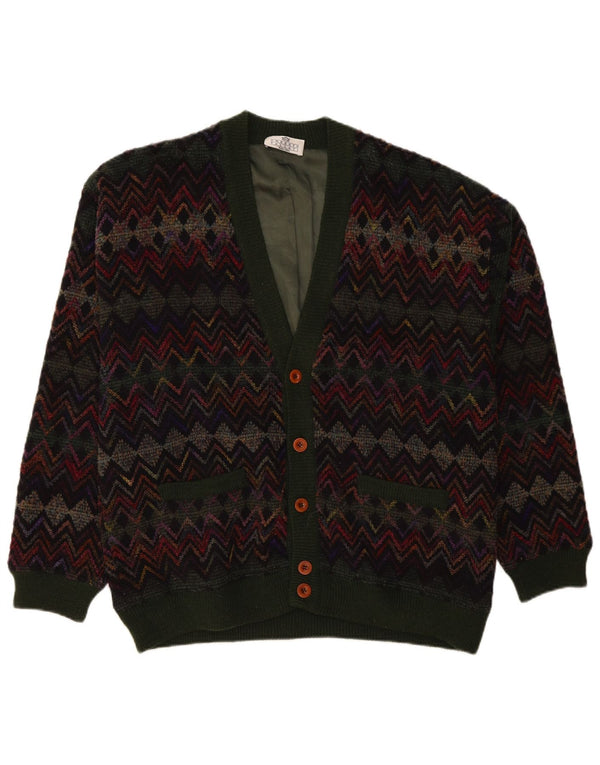 Umberto Vallati Mens Cardigan Sweater IT 54 XL Green Geometric Wool