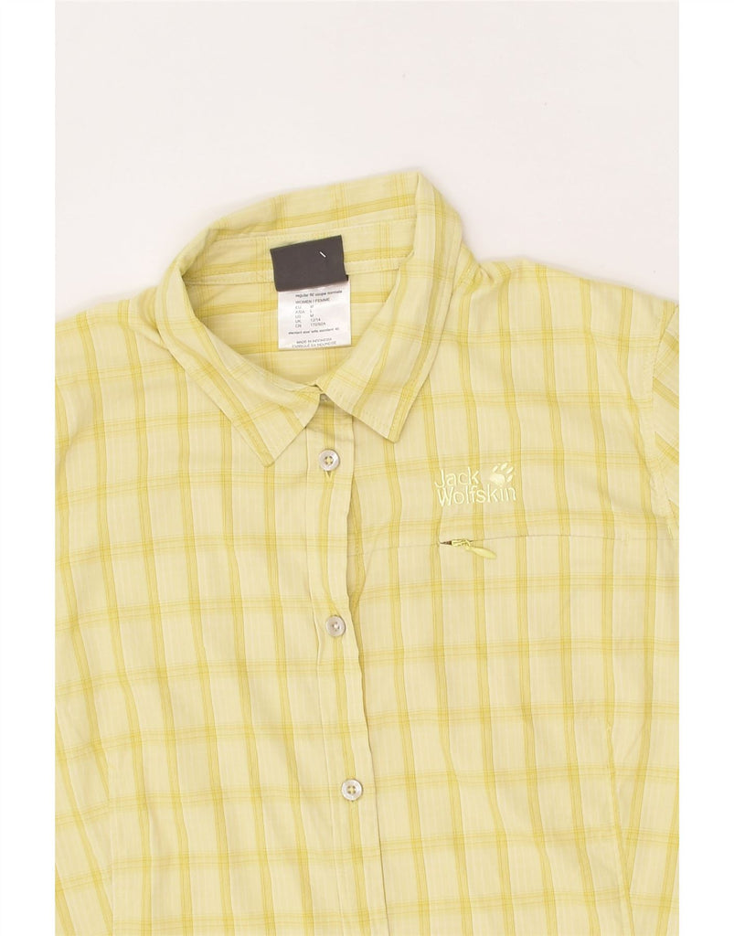 JACK WOLFSKIN Womens Short Sleeve Shirt UK 12/14 Medium Yellow Check | Vintage Jack Wolfskin | Thrift | Second-Hand Jack Wolfskin | Used Clothing | Messina Hembry 