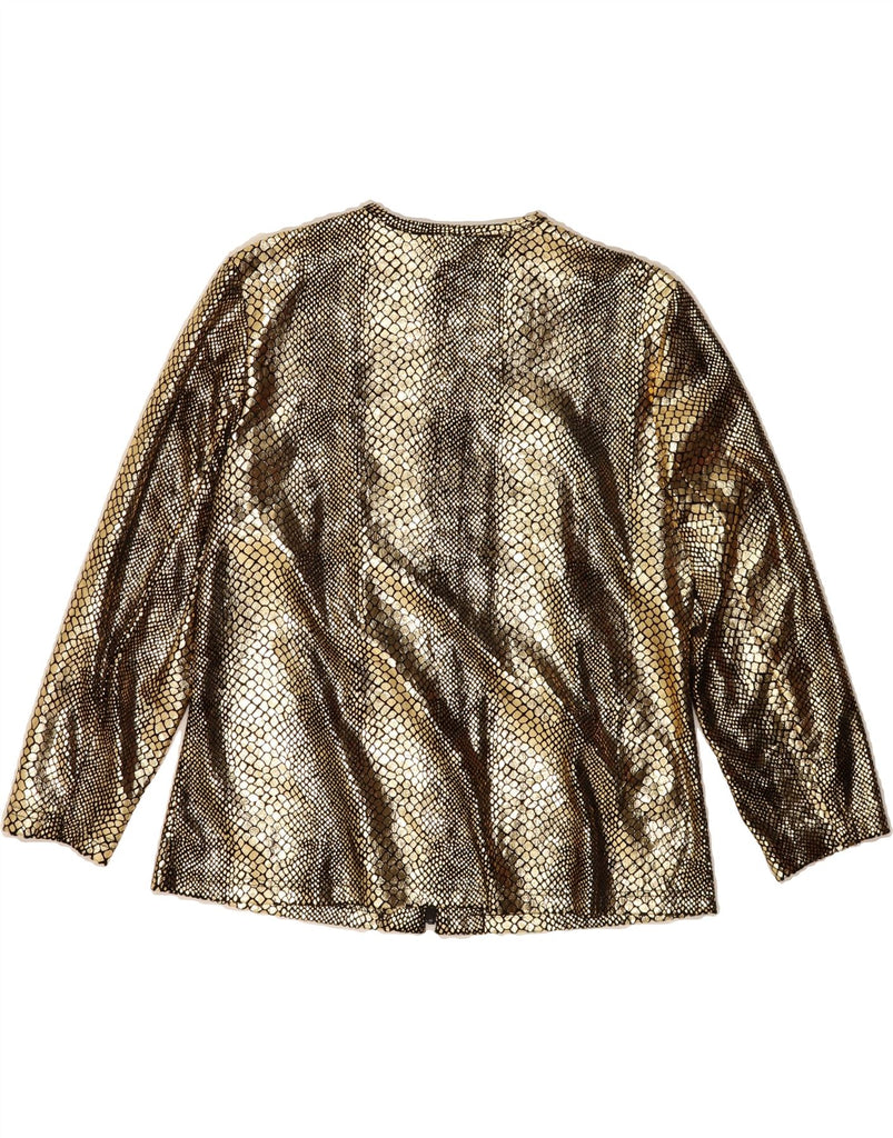 VINTAGE Womens Full Zip Blazer Jacket UK 14 Large  Gold Animal Print Vintage Vintage and Second-Hand Vintage from Messina Hembry 