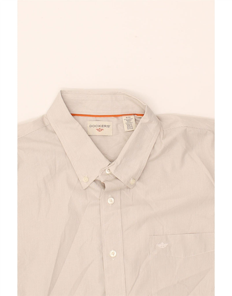 DOCKERS Mens Short Sleeve Shirt XL Beige Pinstripe Cotton Vintage Dockers and Second-Hand Dockers from Messina Hembry 