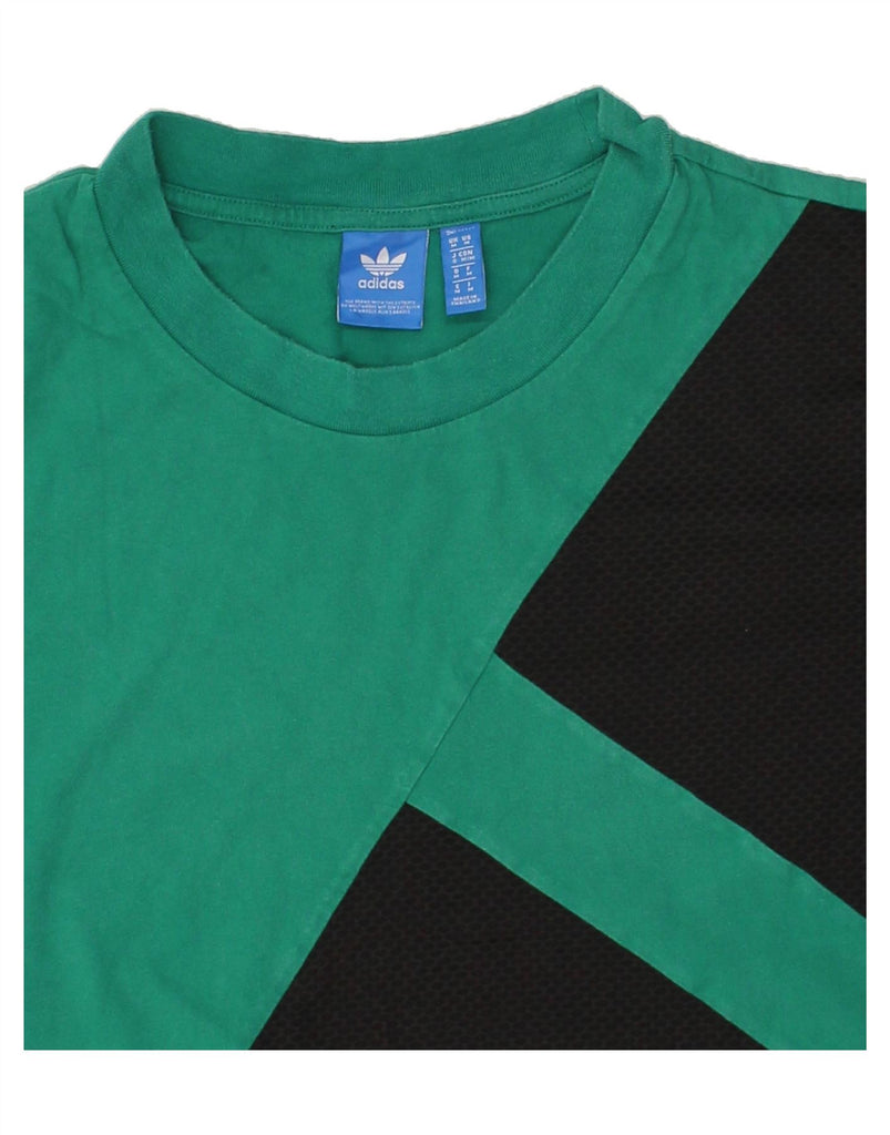 ADIDAS Mens T-Shirt Top Medium Green Colourblock Vintage Adidas and Second-Hand Adidas from Messina Hembry 