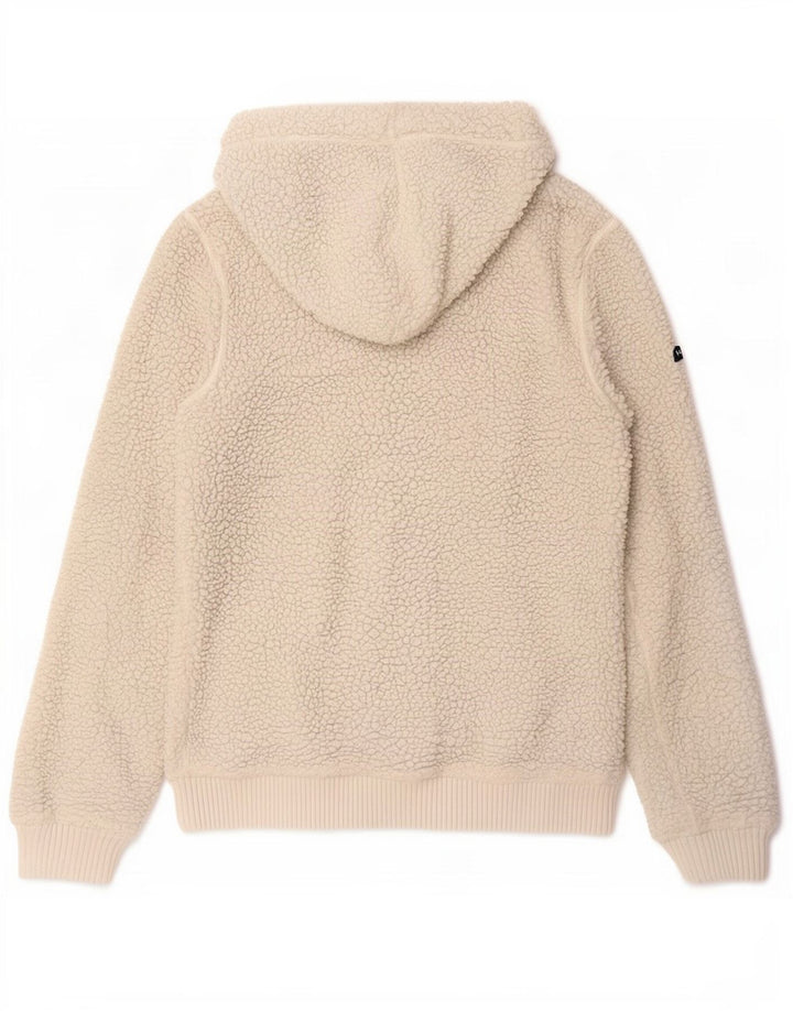 Superdry Mens Hooded Fleece Jacket UK 38 Medium Off White Polyester