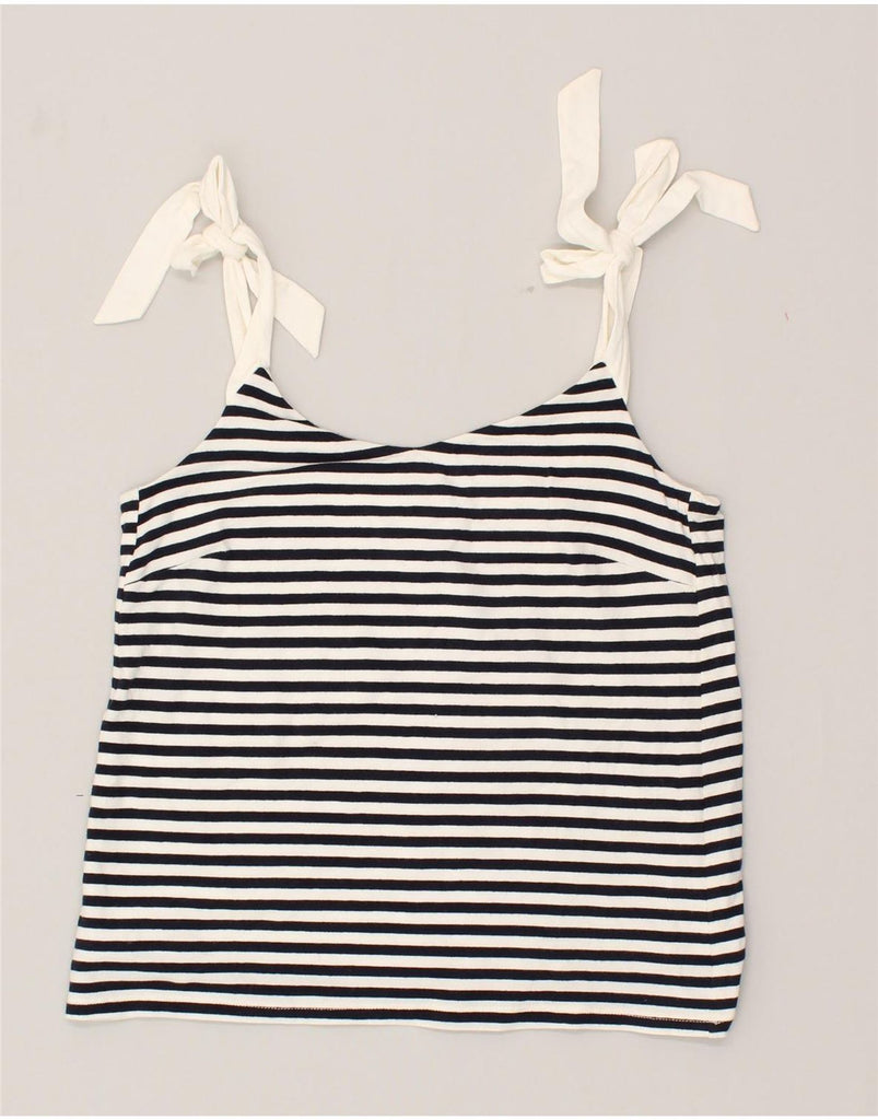 J. CREW Womens Cami Top UK 10 Small Navy Blue Striped Cotton | Vintage J. Crew | Thrift | Second-Hand J. Crew | Used Clothing | Messina Hembry 