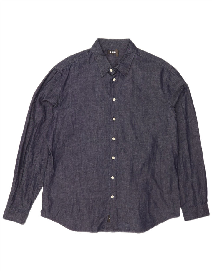 Dkny Mens Shirt Large Navy Blue Cotton