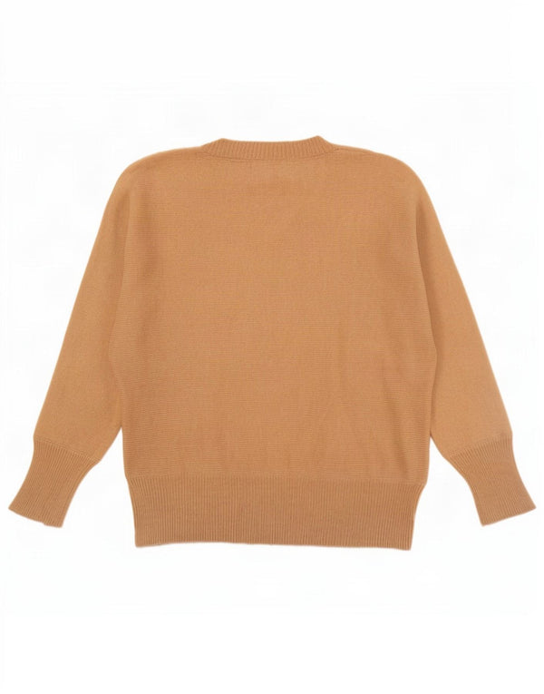 Massimo Dutti Womens V-Neck Jumper Sweater UK 14 Medium Beige Wool