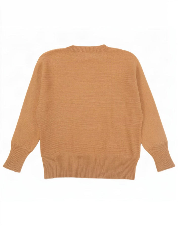 Massimo Dutti Womens V-Neck Jumper Sweater UK 14 Medium Beige Wool