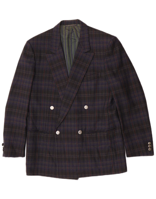 Pal Zileri Mens Double Breasted Blazer Jacket IT 50 Large Navy Blue Check