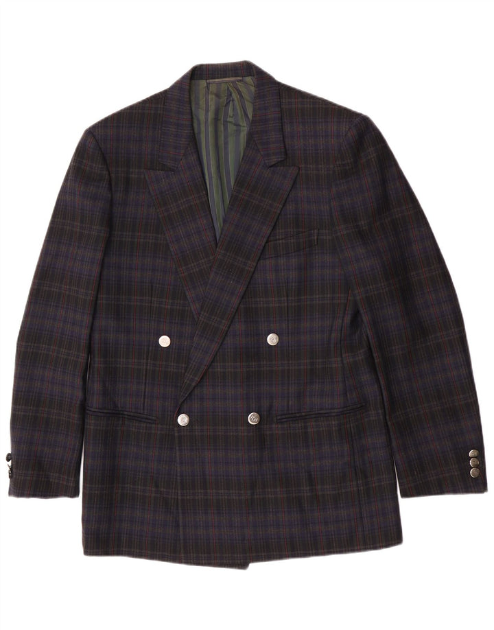 Pal Zileri Mens Double Breasted Blazer Jacket IT 50 Large Navy Blue Check