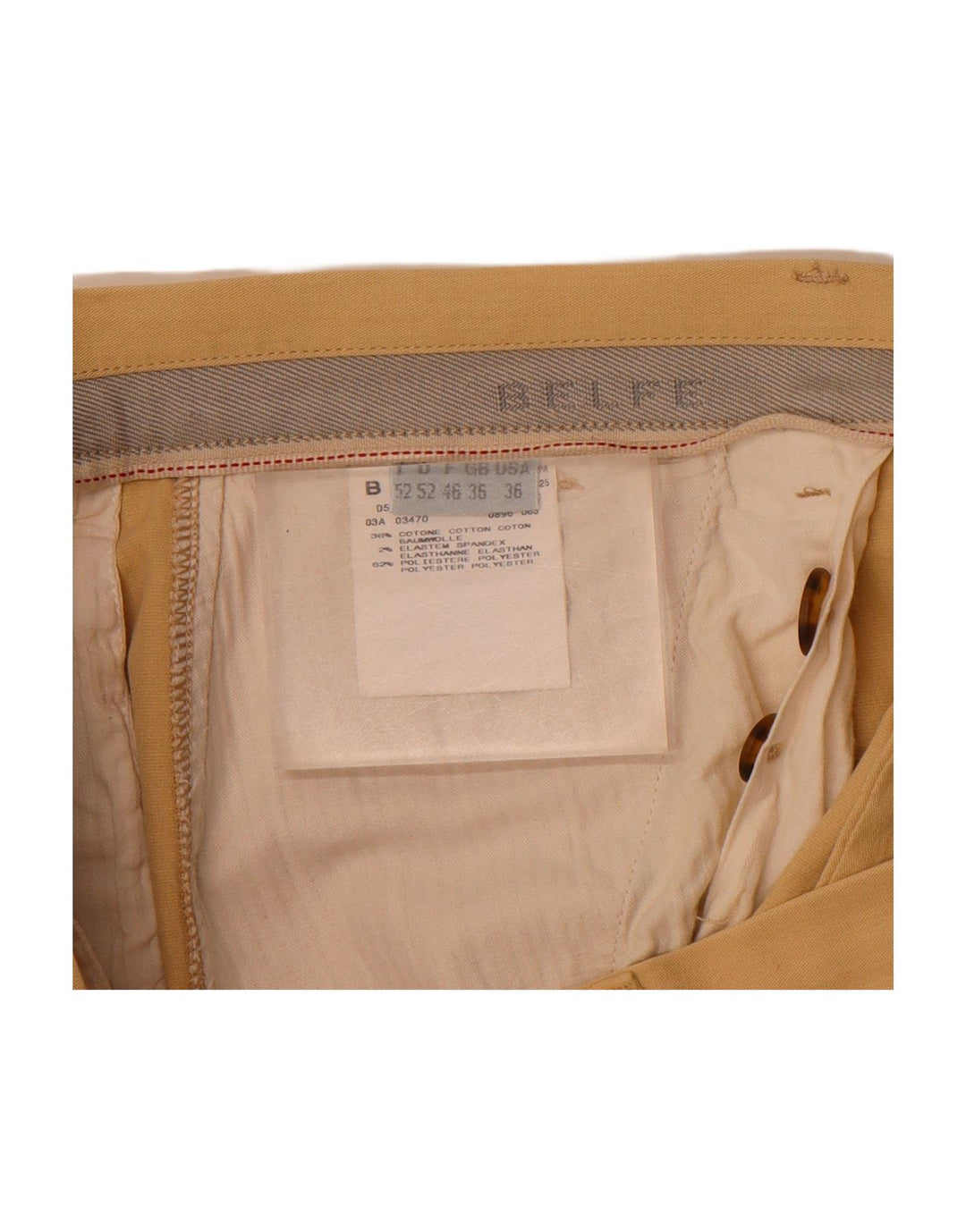 BELFE Mens Straight Chino Trousers W36 L30 Beige Cotton