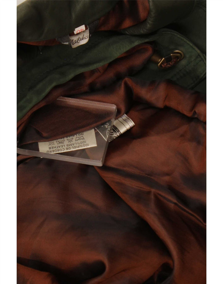 Vintage Womens Oversized Leather Coat EU 40 Medium Green