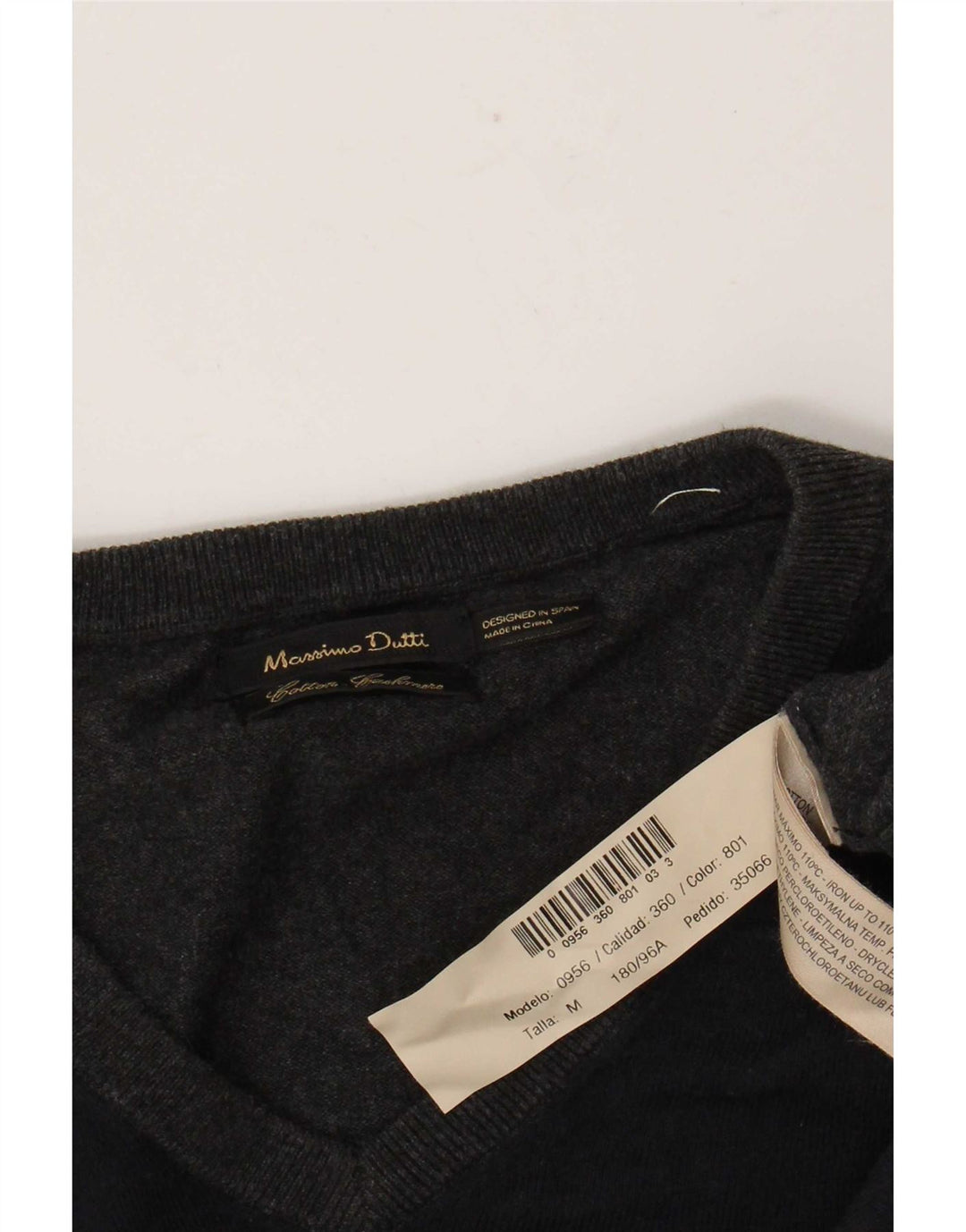 Massimo Dutti Mens V-Neck Jumper Sweater Medium Grey Colourblock Cotton
