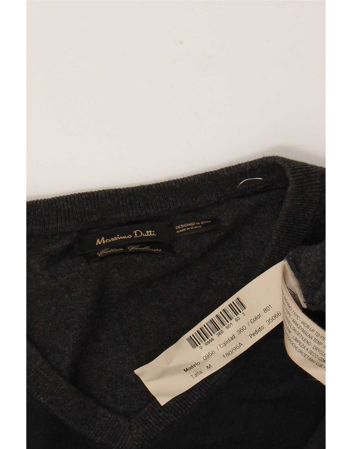 Massimo Dutti Mens V-Neck Jumper Sweater Medium Grey Colourblock Cotton