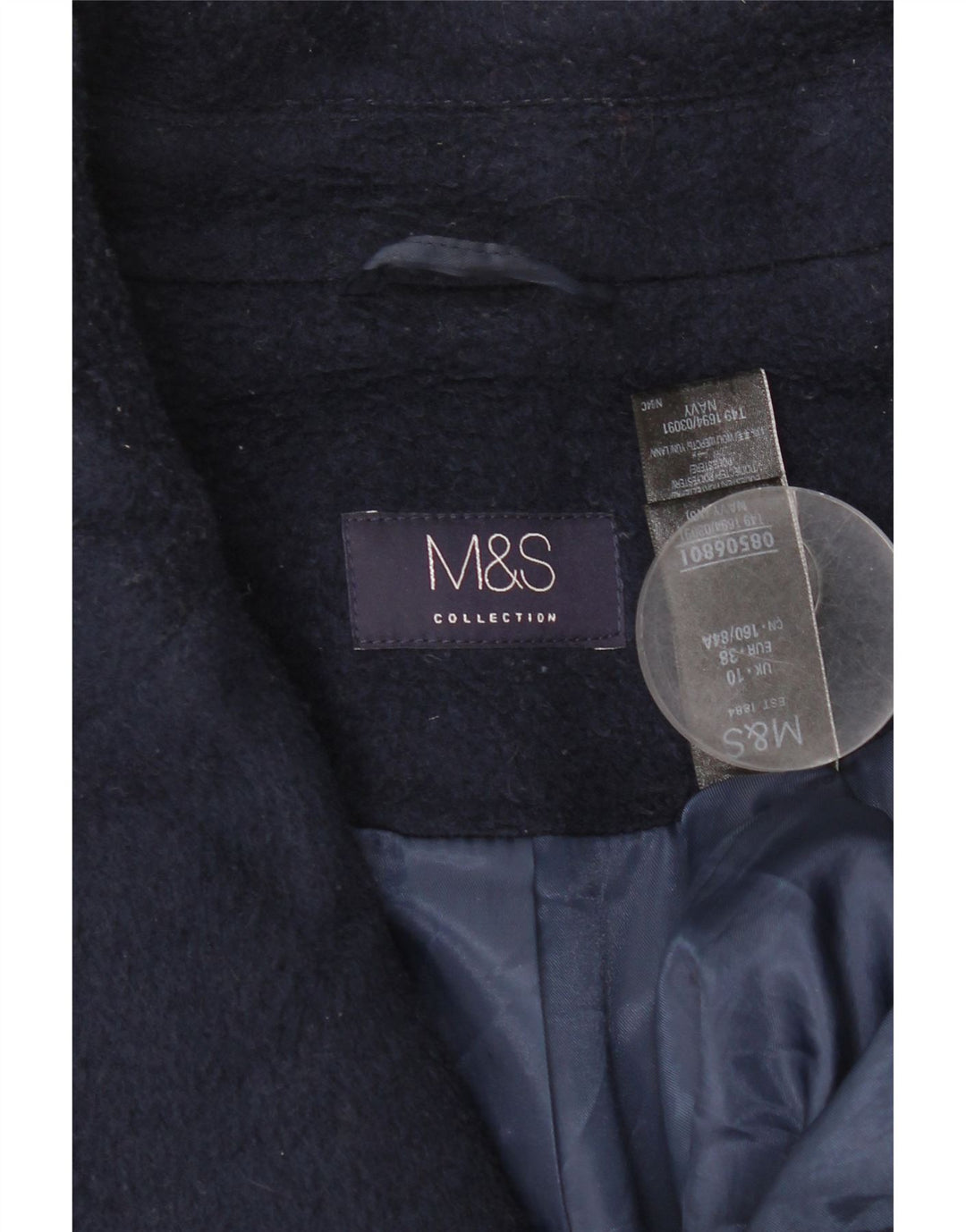 Marks & Spencer Womens Oversized Overcoat UK 10 Small Navy Blue Polyester