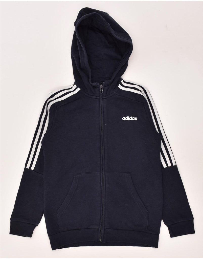 ADIDAS Boys Zip Hoodie Sweater 11-12 Years Navy Blue Cotton | Vintage Adidas | Thrift | Second-Hand Adidas | Used Clothing | Messina Hembry 