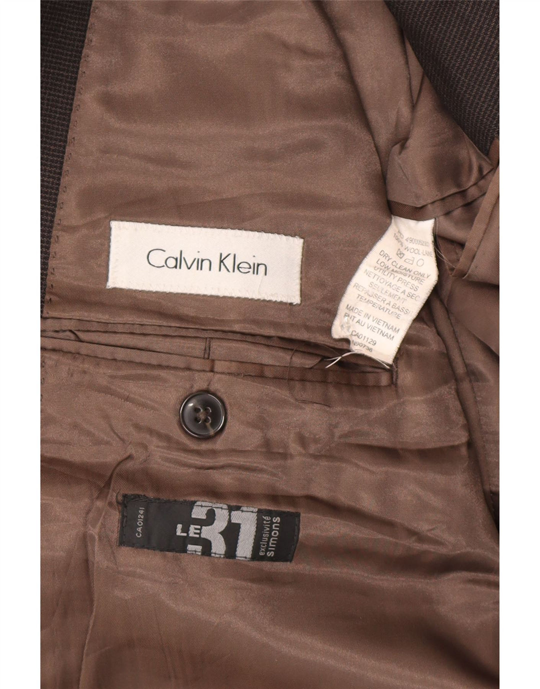 Calvin Klein Mens 2 Button Blazer Jacket UK 44 2XL Brown Houndstooth Wool