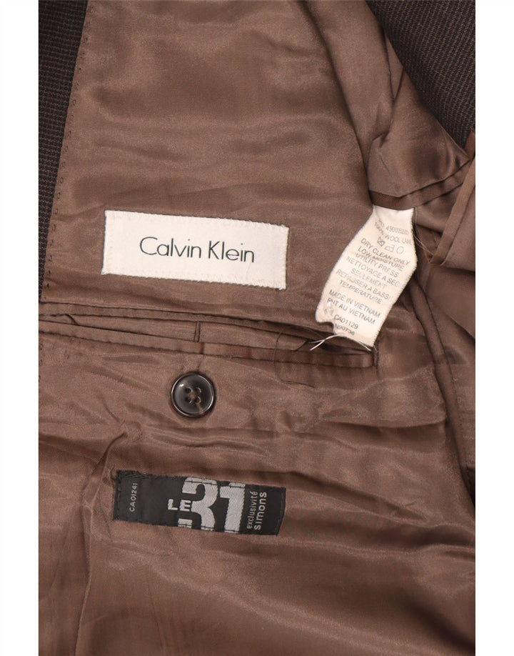 Calvin Klein Mens 2 Button Blazer Jacket UK 44 2XL Brown Houndstooth Wool