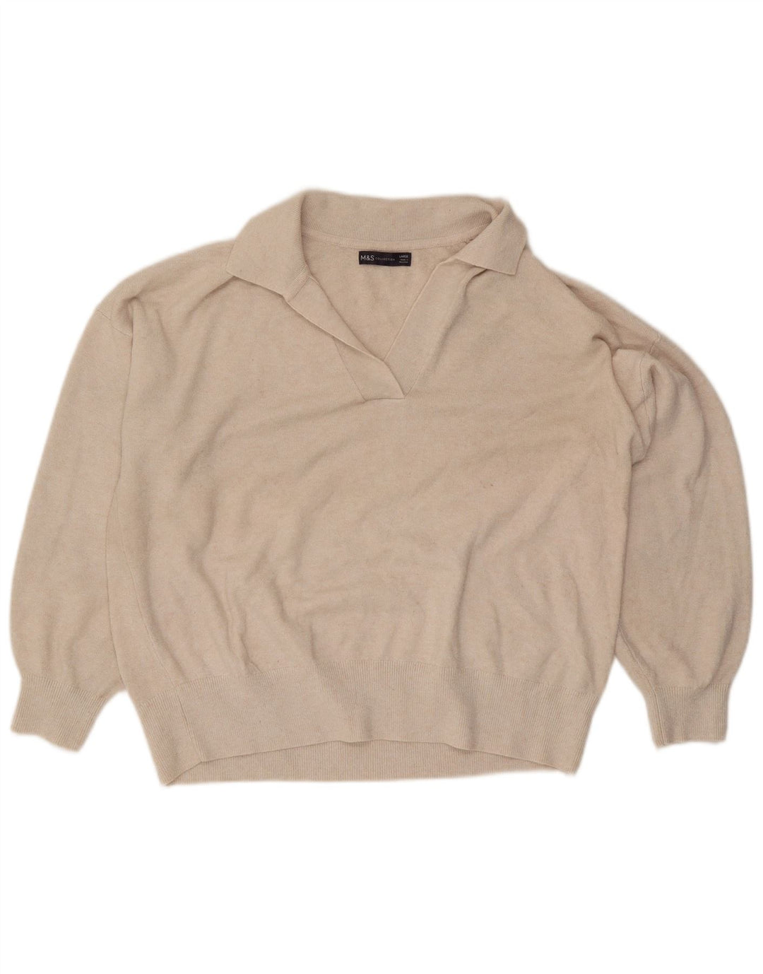 Marks & Spencer Womens Oversized Polo Neck Jumper Sweater UK 16 Large Beige