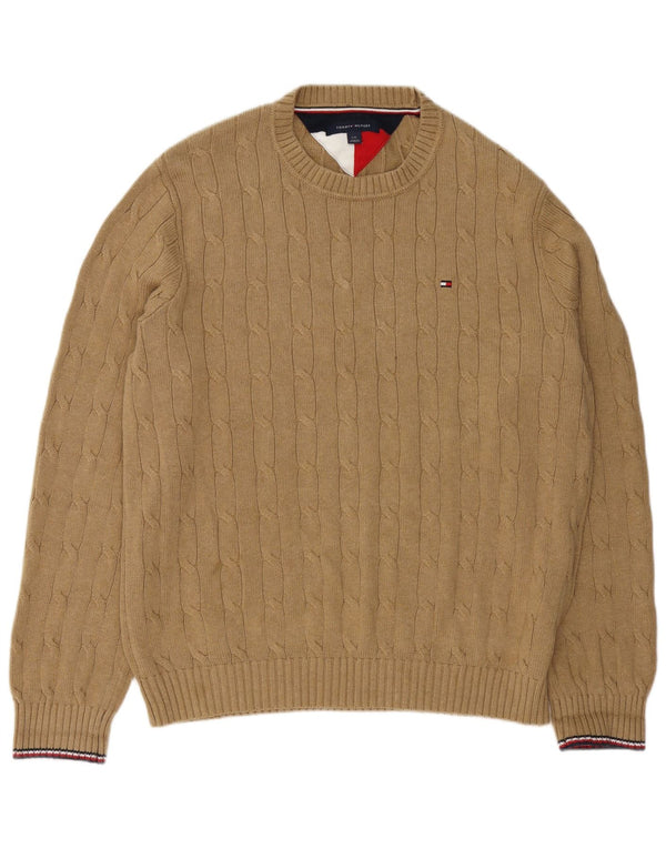 Tommy Hilfiger Mens Crew Neck Jumper Sweater Large Beige Cotton