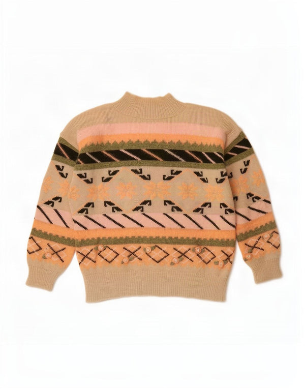 Vintage Womens Turtle Neck Jumper Sweater UK 16 Large Beige Fair Isle