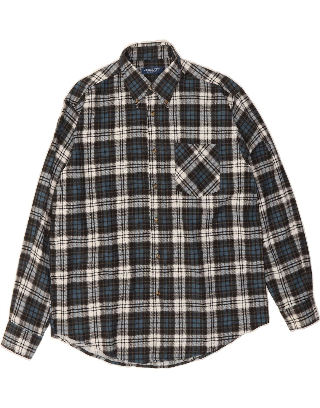 ZERMATT Mens Flannel Shirt Large Blue Check Vintage Zermatt and Second-Hand Zermatt from Messina Hembry 