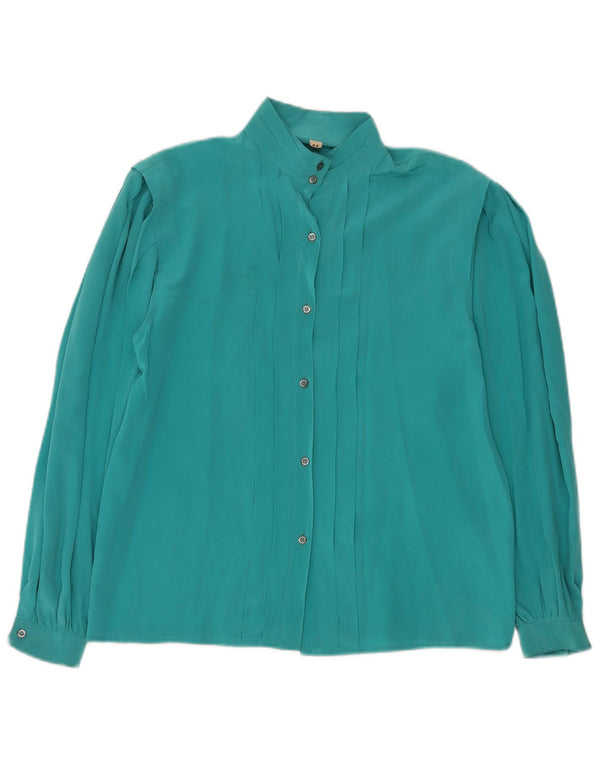 Vintage Womens Shirt Blouse IT 44 Medium Turquoise Silk